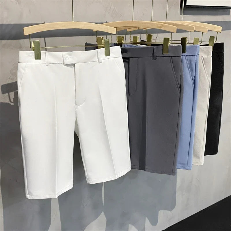 Chino Shorts Men Front Pleated Shorts Casual Bermuda Work Wear Shorts Korean Fashion Pants For Summer - Ellianto fashion Men's