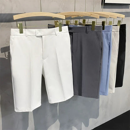 Chino Shorts Men Front Pleated Shorts Casual Bermuda Work Wear Shorts Korean Fashion Pants For Summer - Ellianto fashion Men's
