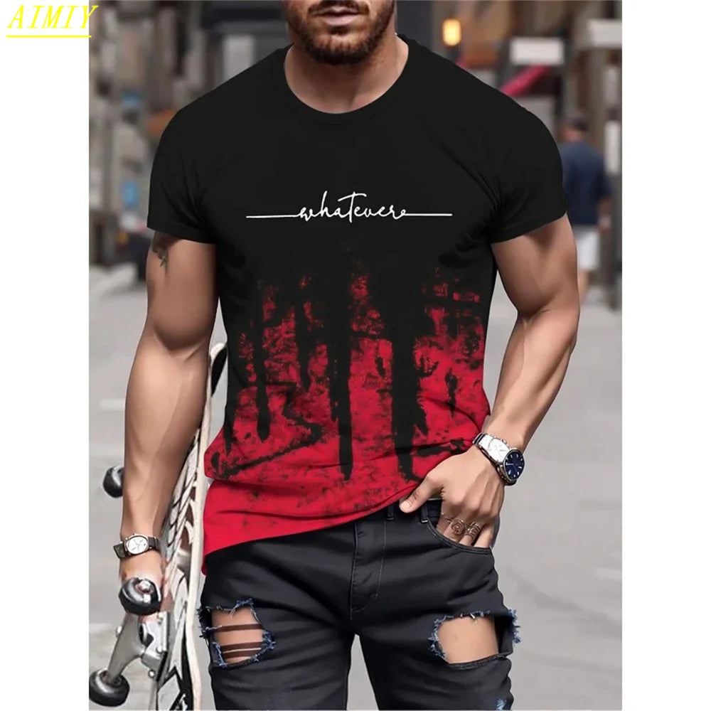 Fashion Summer 3D Stripe Letter Print Men's T Shirt Hip Hop Trend Harajuku Streetwear Casual O-neck Oversized T-shirts Men Tops - Ellianto fashion Men's