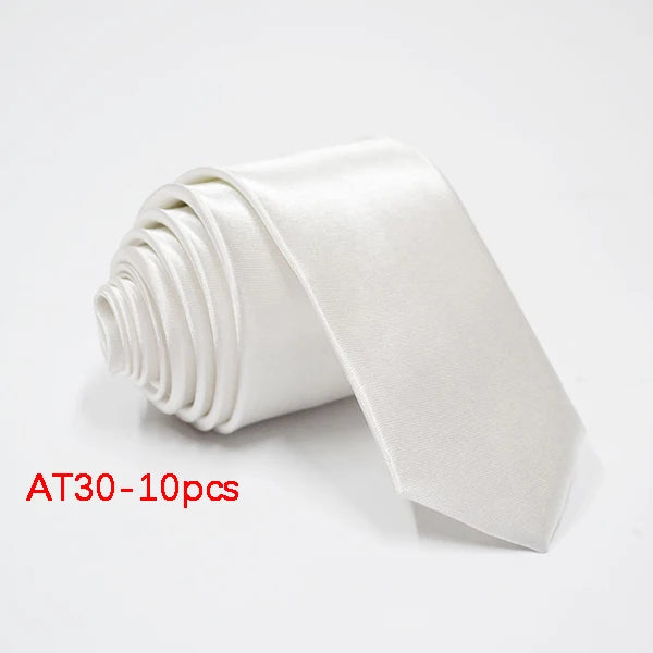 10/12PCS Tie for Men Wholesale 28 Solid Colors Slim Necktie Polyester Satin Cravat Formal Party Ties Fashion Daily Accessory - Ellianto fashion Men's