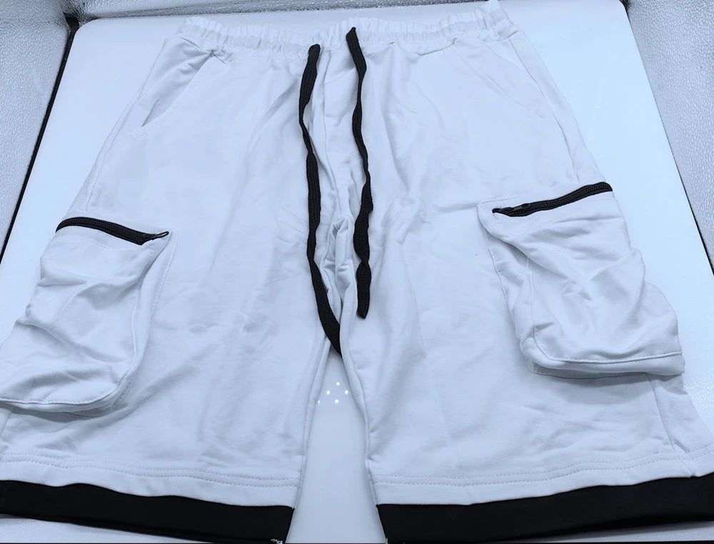Mens Summer Cargo Shorts Cotton Workout Fitness Shorts Breathable Jogger Training Gyms Bodybuilding Multi Pocket Yellow Shorts - Ellianto fashion Men's