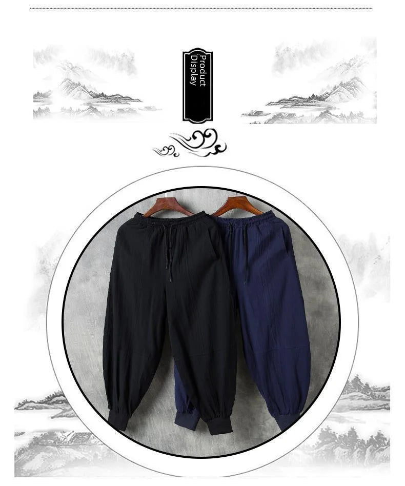 Autumn Men's Linen Casual Pants Loose-fit Trendy Bloomers - Ellianto fashion Men's