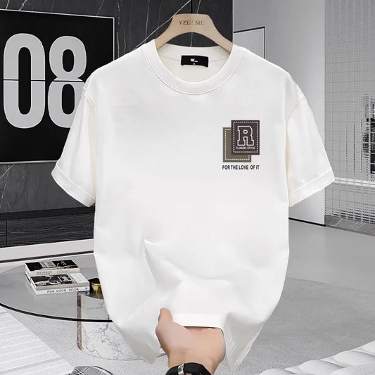 Printed T-shirt Men's Short sleeve 2025 summer loose fashion brand letter half sleeve Breathable Body shirt 100% cotton top - Ellianto fashion Men's