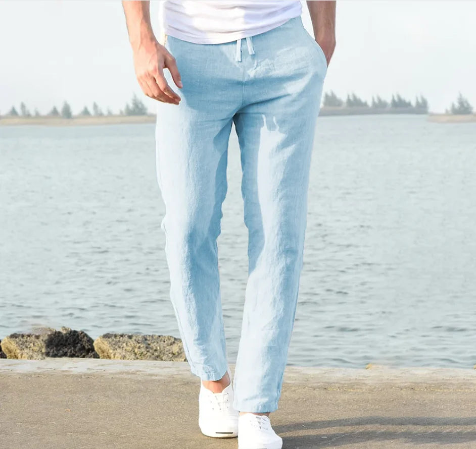 Men's Cotton Linen Pants Joggers Sweatpants Streetwear Breathable Solid Color Linen Trousers Vacation Summer Loose Pants S-5XL - Ellianto fashion Men's