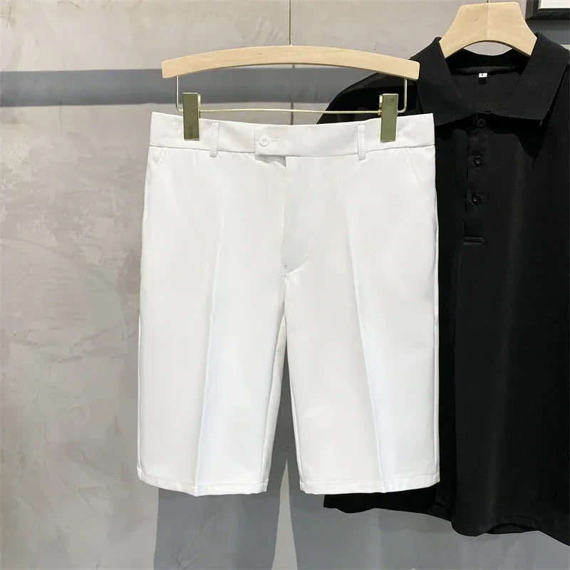 Chino Shorts Men Front Pleated Shorts Casual Bermuda Work Wear Shorts Korean Fashion Pants For Summer - Ellianto fashion Men's