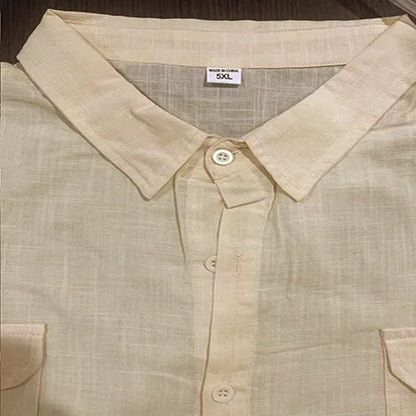 Shirts for Men Handmade Shirt Man Double Pocket Shirt Short Sleeve Men Shirt Linen Shirts for Men Men Cotton Shirt Short Sleeve - Ellianto fashion Men's