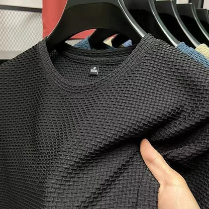 Men's Ice Silk T-Shirt Short Sleeve Lightweight Breathable Comfortable Cool Feeling Casual Trendy Summer Elastic Slim Fit - Ellianto fashion Men's
