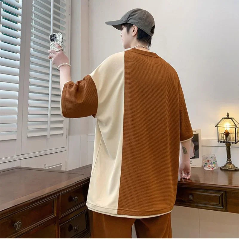 Clothes for Men Alphabet Top Jogging Sports Suits Brown Male T Shirt Sweatpants Shorts Sets Sweatshirt Tracksuit Stylish Loose S - Ellianto fashion Men's