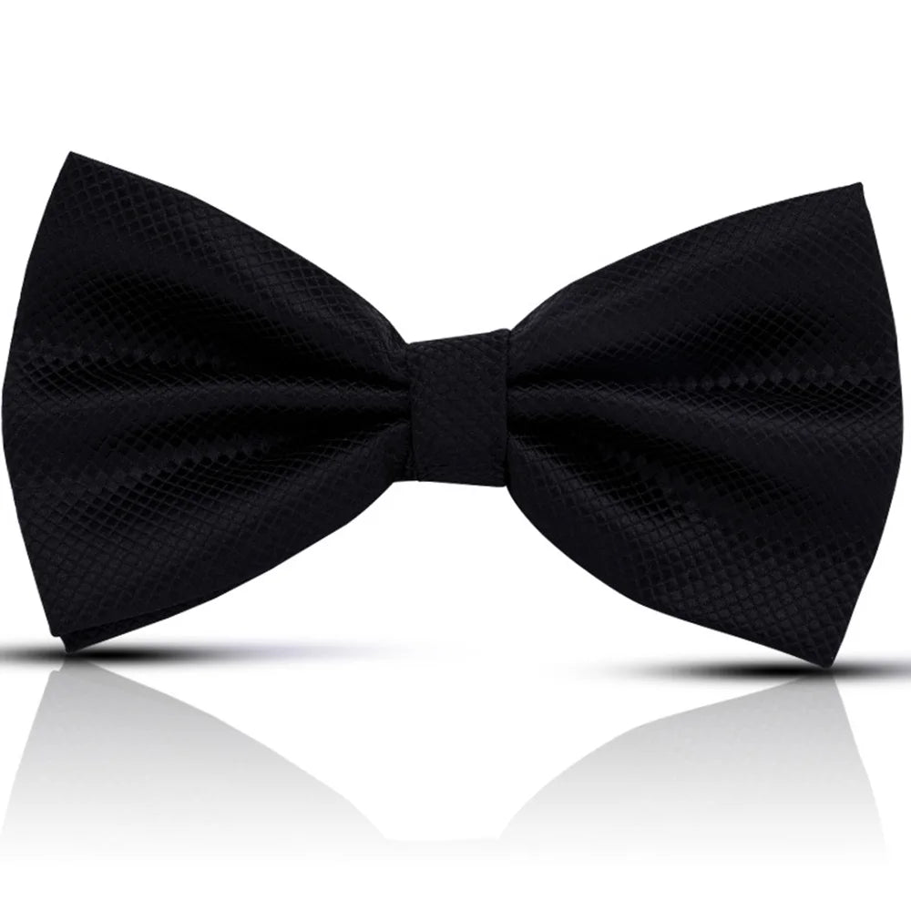 Solid Bowtie Mans Tie Solid Fashion Check Bowties Wedding Banquet Black Gold Red Green Pink Black White Classic Bow Ties For Men - Ellianto fashion Men's