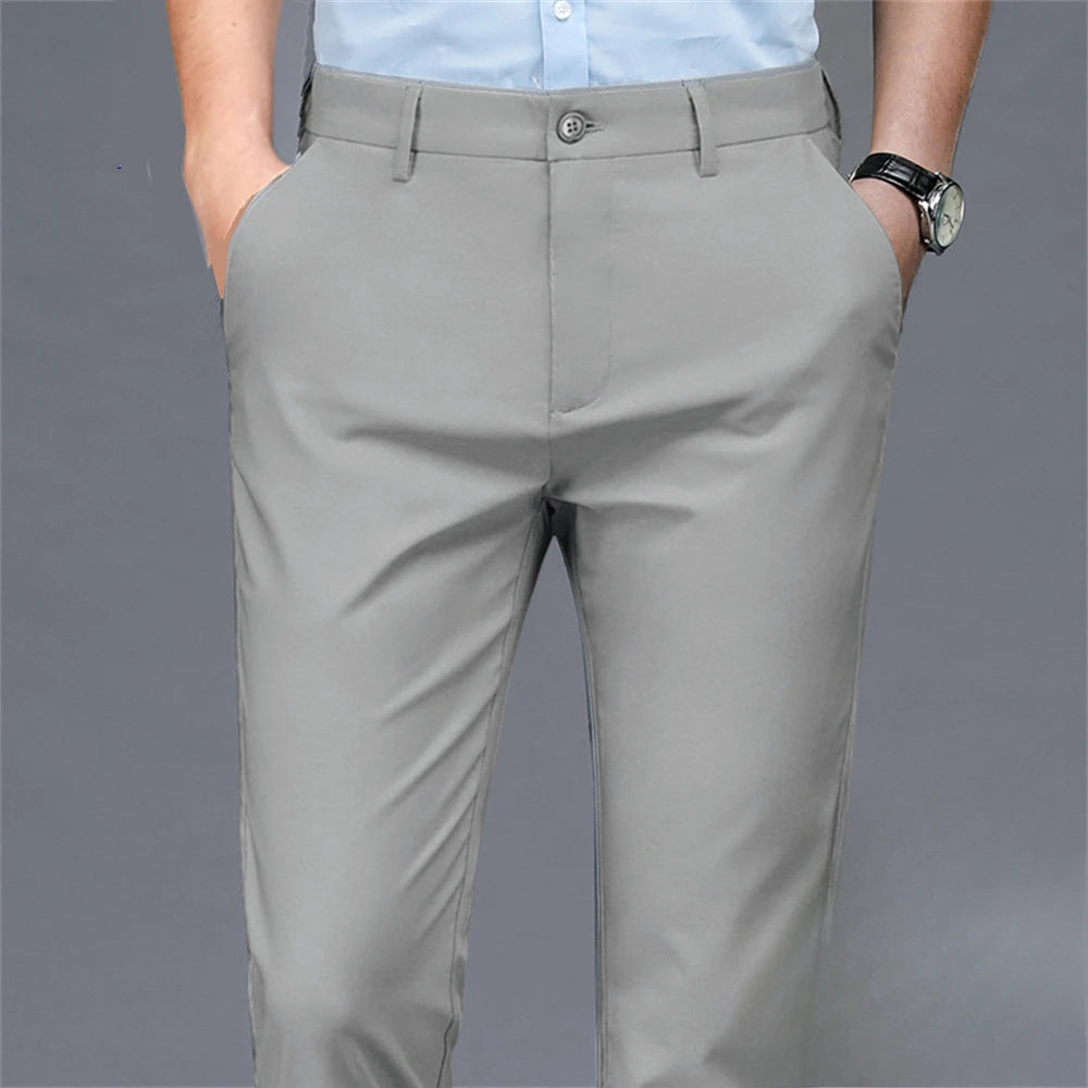 Men's casual pants business formal trousers men's summer thin straight leg loose middle-aged men's pants ice silk pants - Ellianto fashion Men's
