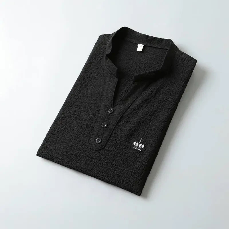 New 2025 Men's Slim Fit Short Sleeve Sportswear Set Casual Embroidered V-Neck Chinese Style Lightweight Two-Piece Suit - Ellianto fashion Men's