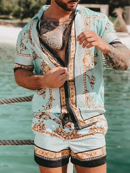 Hawaiian Shirt Sets 3D Printed Men's Fashion Short Sleeves Shirts Oversized Beach Shorts Summer Streetwear Suits Clothing - Ellianto fashion Men's