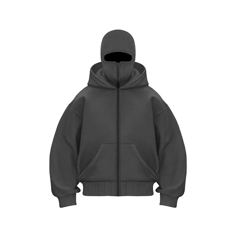 Men’s Balaclava Hoodie – Lightweight Y2K Gothic Harajuku Style with Double Hood, Zipper, and Mask for Winter Streetwear Comfort