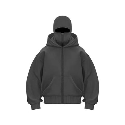 Men’s Balaclava Hoodie – Lightweight Y2K Gothic Harajuku Style with Double Hood, Zipper, and Mask for Winter Streetwear Comfort