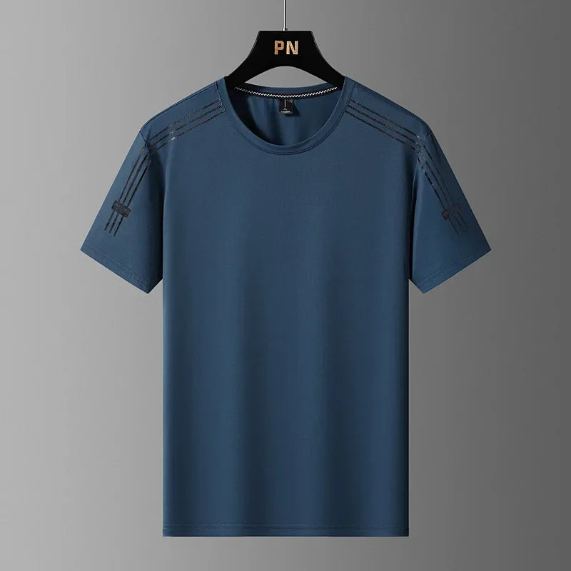 Summer Printed Ice Silk Men's T-shirt Sport Casual Running Fitness Breathable Short Sleeve Large Size Quick Dry Top - Ellianto fashion Men's