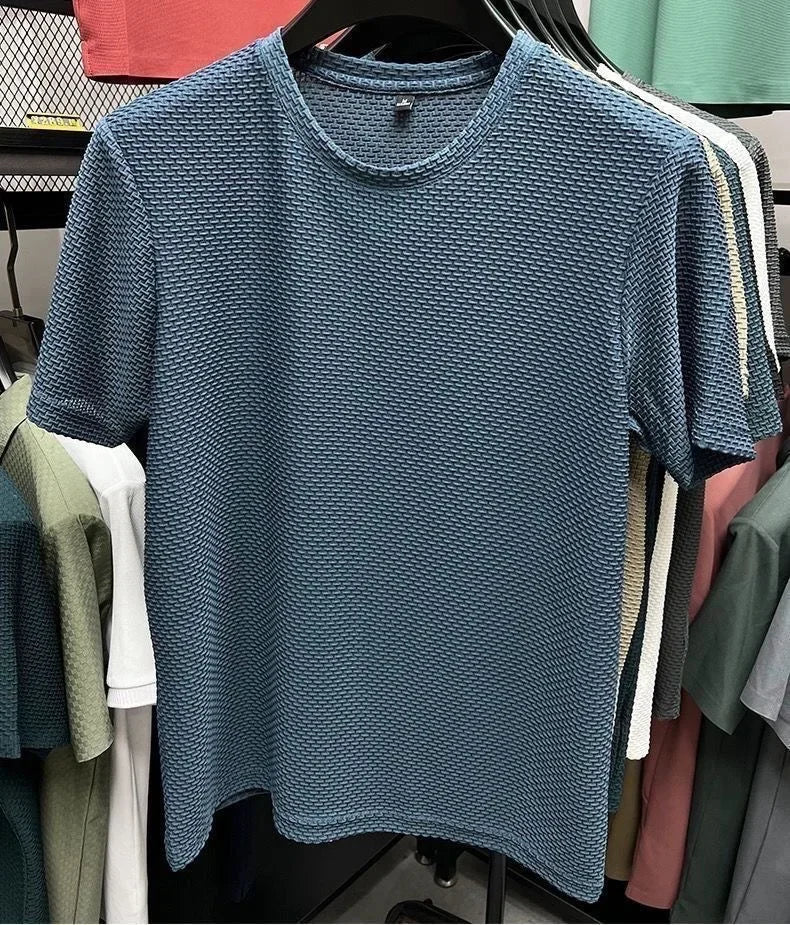 Men's Ice Silk T-Shirt Short Sleeve Lightweight Breathable Comfortable Cool Feeling Casual Trendy Summer Elastic Slim Fit - Ellianto fashion Men's
