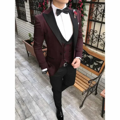 Slim Fit Formal Men Suits 3 Pcs Groom Tuxedos Notch Lapel Olive Green Groom Tuxedo for Wedding Best Man (Jacket + Vest + Pants) - Ellianto fashion Men's