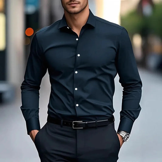 Men's Casual Long Sleeve White Shirt Spring Autumn Slim Fit Formal Workwear Shirt Comfortable Breathable Office Shirt - Ellianto fashion Men's