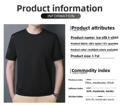 Summer Printed Ice Silk Men's T-shirt Sport Casual Running Fitness Breathable Short Sleeve Large Size Quick Dry Top - Ellianto fashion Men's