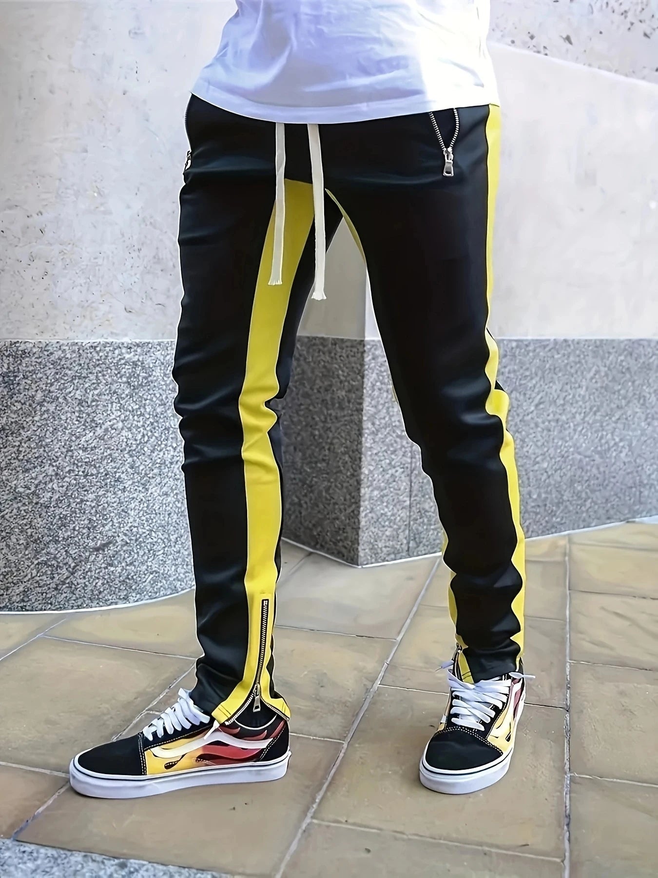 Men Sweatshirts Jogging Pants Men Casual Pants Men Stylish Color Block Zip Pockets Drawstring Sports Skinny Pants Trousers Pants - Ellianto fashion Men's