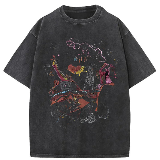T Shirt for Men black source Vintage Washed Harajuku Streetwear Oversized Hip Hop Top Tees Male Tshirt Ripped Graphic Printed - Ellianto fashion Men's