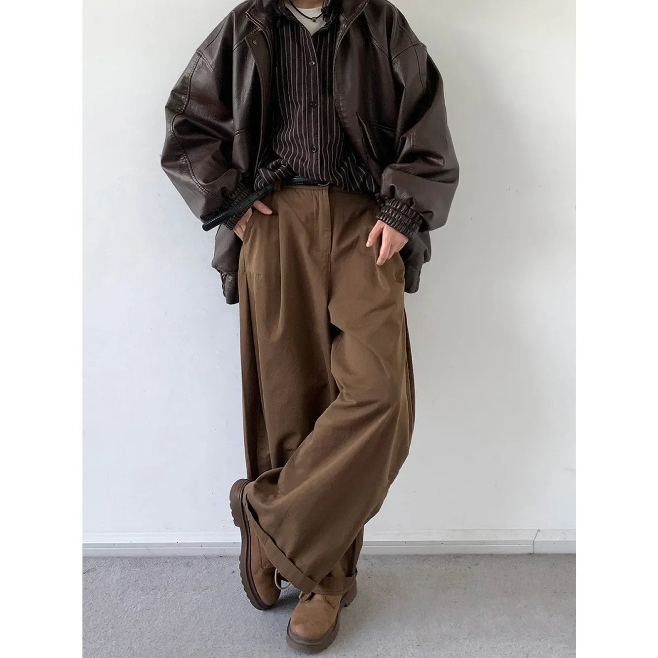 Japanese Vintage Basic Workwear Trousers For Men Women Spring Autumn Loose-fit Wide-leg Casual Pants Ins Boyfriend Style - Ellianto fashion Men's