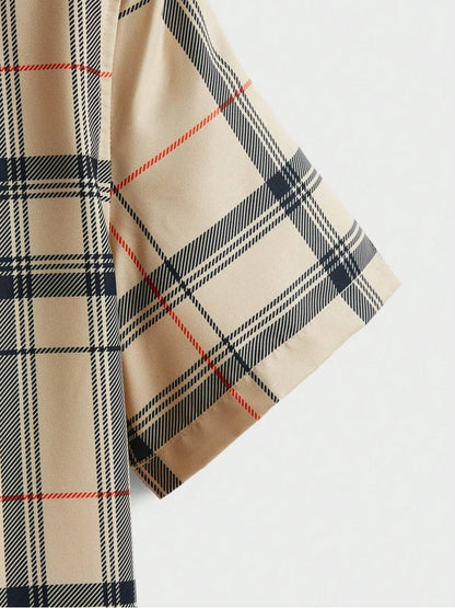 Set Street Casual Men's Suit Personalized Fashion Plaid Printed Pattern Short Sleeve Lapel Shirt and Shorts Men's Two Piece Set - Ellianto fashion Men's