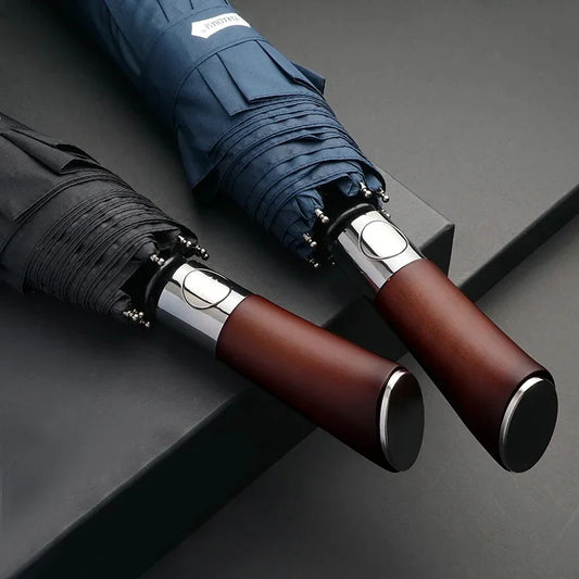 Luxury Brand Wooden Handle Automatic Rain Umbrella Large Women Man Business Strong Wind Resistant Sunshade UV Sun Parasol 3 Fold - Ellianto fashion Men's