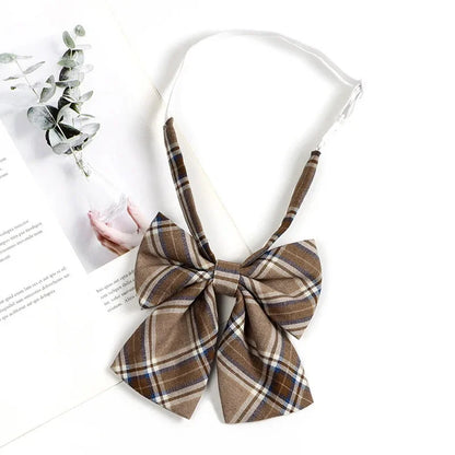 Vintage Brown Plaid Necktie Women's Lazy Person's Japanese Style Preppy Small Tie Bow Tie Handmade Men's Tie