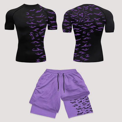 Men’s Anime Print Tracksuit – 2-Piece Breathable Sports Set with T-Shirt, Shorts & Joggers