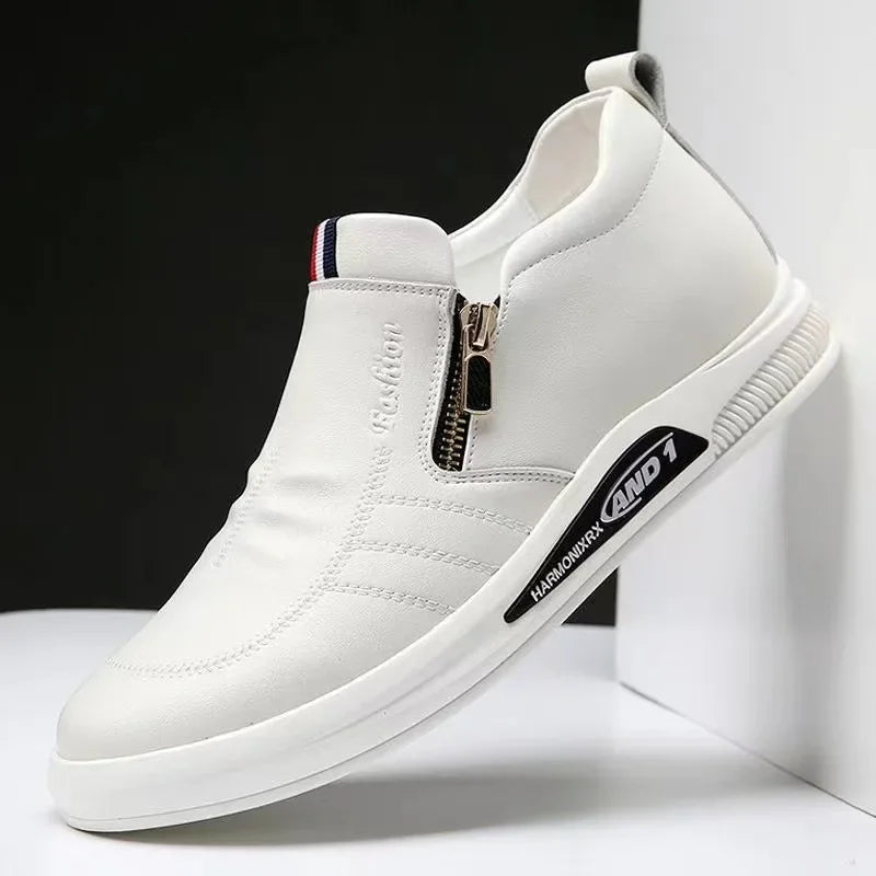 Business Men's Leather Shoes Fashion Man Dress Shoes Autumn ZIP Man's Sneakes 2025 New Lightweight Flat Male Casual Loafers - Ellianto fashion Men's