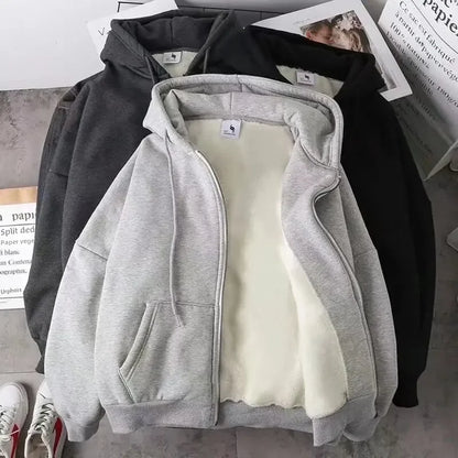 Wholesale Men's Fleece-lined Jacket New Style Cardigan Casual Sweatshirt Loose Fit Autumn/winter Zipper Hooded Top