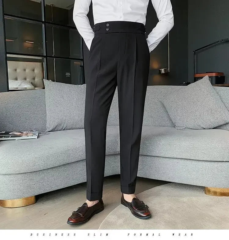 AutumnCasualTrousersMenStraight-LegNarrow-FitHigh-WaistedSlimsBritishStyleSuit Pants BusinessAttire - Ellianto fashion Men's