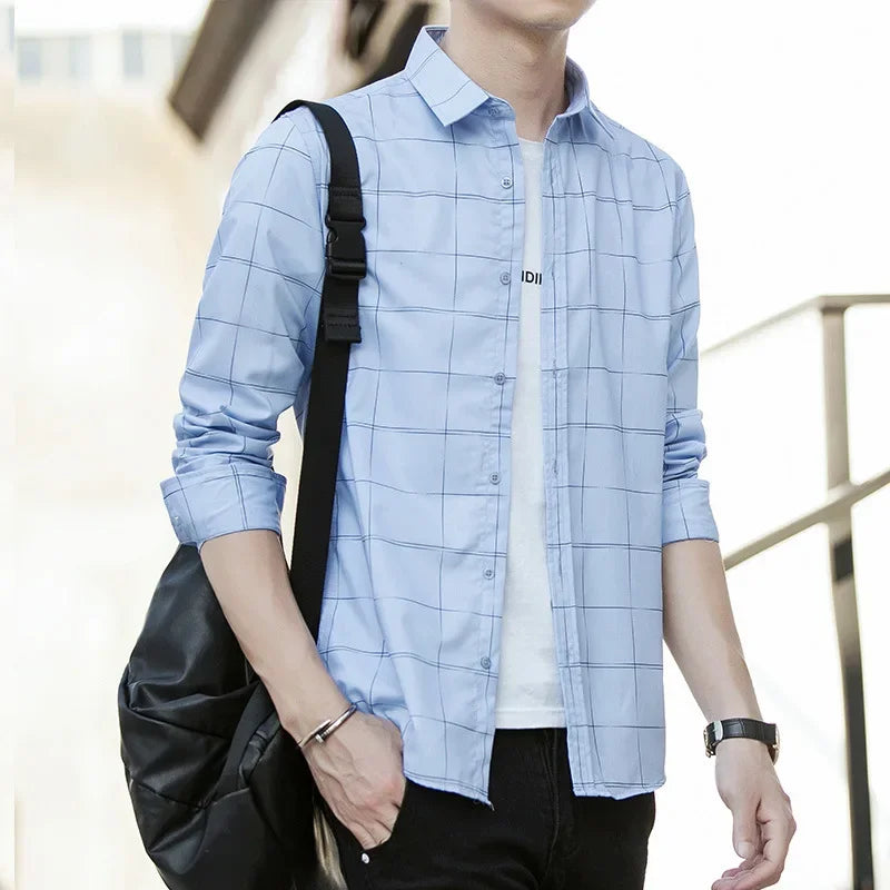 Slim-Fit Long-Sleeve Shirt – Lightweight Summer Comfort with Modern Korean Style for the Confident Gentleman