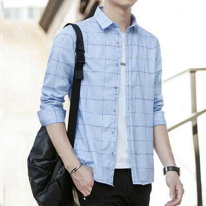 Slim-Fit Long-Sleeve Shirt – Lightweight Summer Comfort with Modern Korean Style for the Confident Gentleman