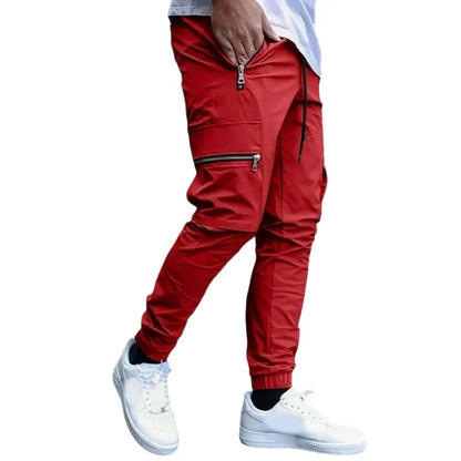 Men's Everyday Casual Zipper Pocket Pants Slim-Fit Pencil Pants Street Functional Small Foot Pants - Ellianto fashion Men's