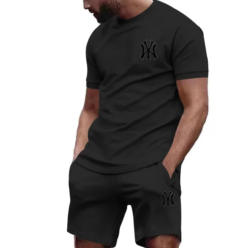 Men's two-piece sportswear, short sleeved T-shirt and pants set, running and fitness sportswear, summer, 2024 - Ellianto fashion Men's