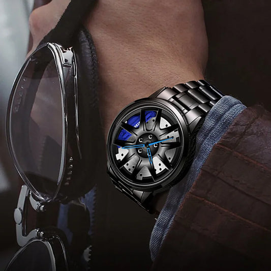 2025 Men Top Big Leather Watches Men Car Wheel Hub Stainless Steel Quartz Watch For Male Military Sports Watch Relogio Masculino - Ellianto fashion Men's