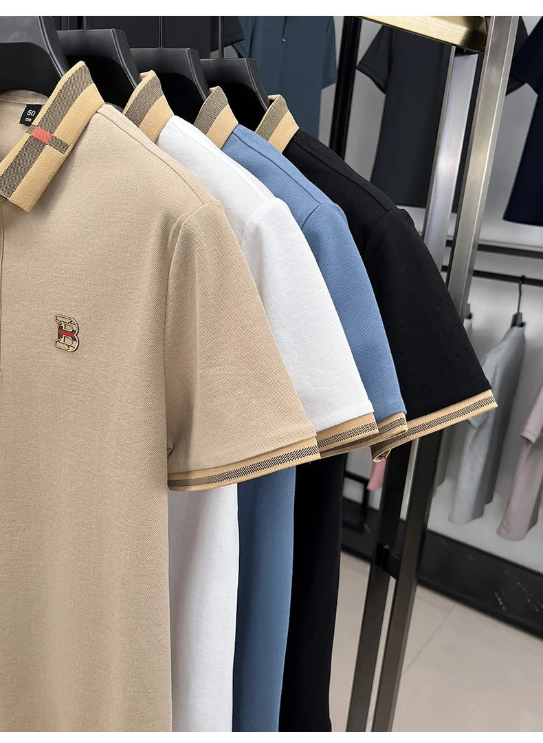 New men's fashionable short sleeved summer designer exquisite craftsmanship embroidery stand collar polo business casual T-shirt - Ellianto fashion Men's