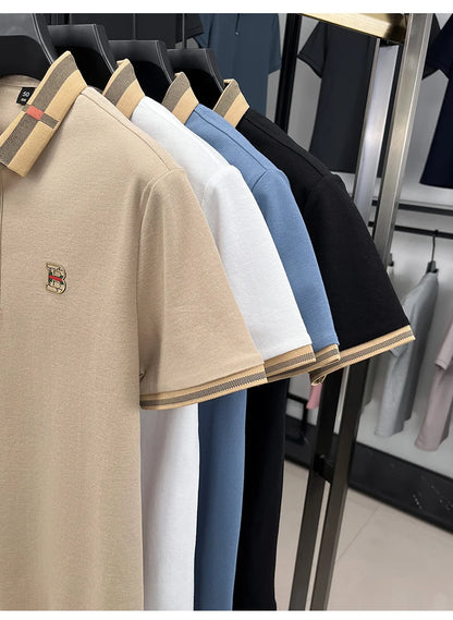 New men's fashionable short sleeved summer designer exquisite craftsmanship embroidery stand collar polo business casual T-shirt - Ellianto fashion Men's