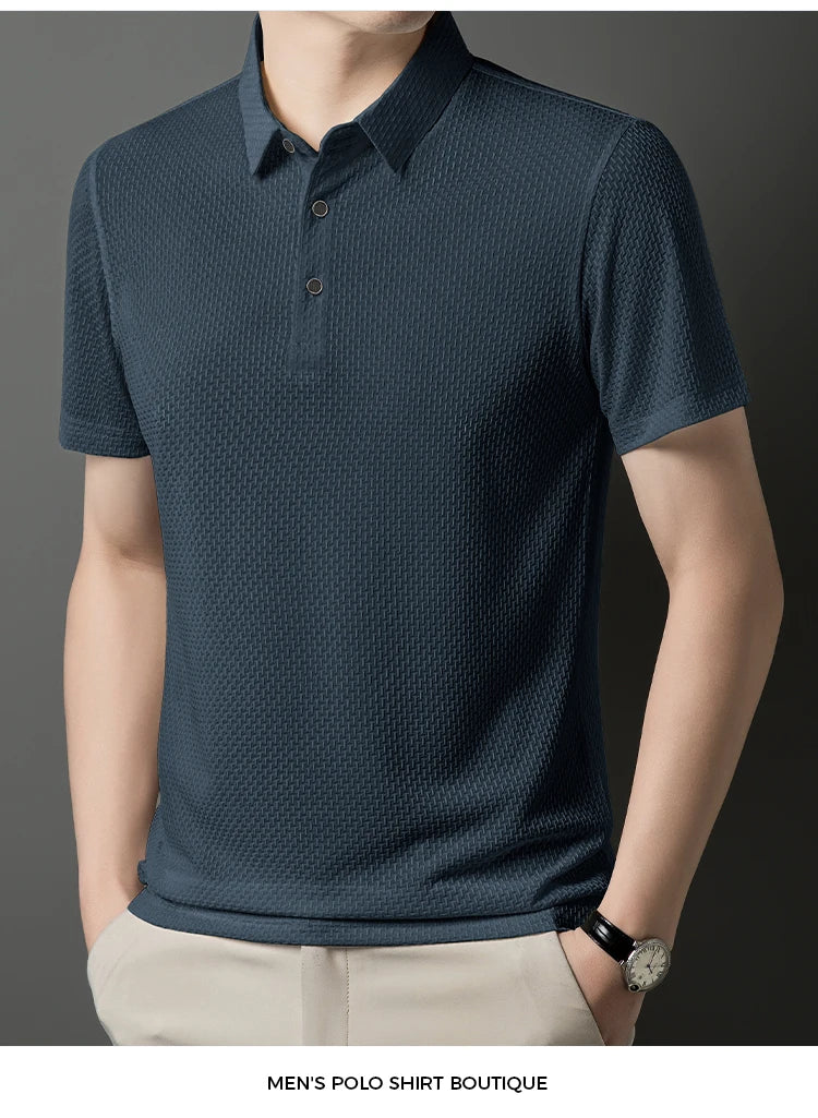 2025 Summer Men's New Polo Shirt Seamless Premium Luxury Business Casual Golf Slim Fit Blouse Collar T-shirt Men Clothing - Ellianto fashion Men's