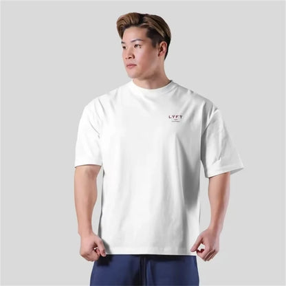 LYFT Printed Pure Cotton Fashion Fitness Sports Short Sleeve Men's Loose T-shirt Summer Workout Casual O-neck Running Tees Tops - Ellianto fashion Men's
