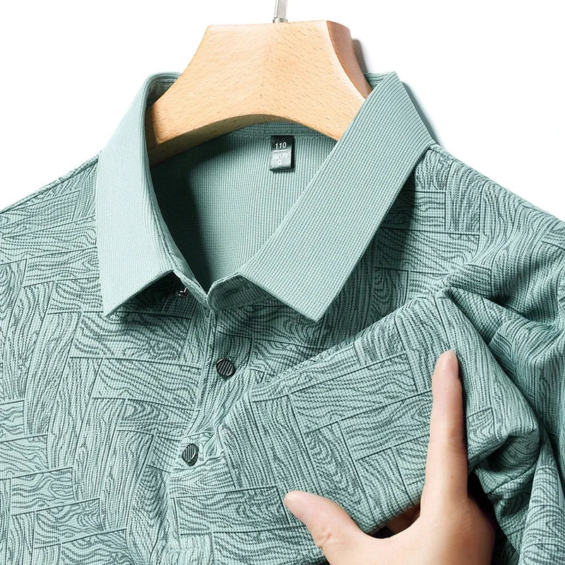 2025Summer New Men's Business Print Short Sleeved POLO Shirt Comfortable and Cool Casual Fashion T-shirt - Ellianto fashion Men's