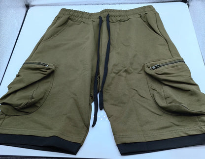 Mens Summer Cargo Shorts Cotton Workout Fitness Shorts Breathable Jogger Training Gyms Bodybuilding Multi Pocket Yellow Shorts - Ellianto fashion Men's