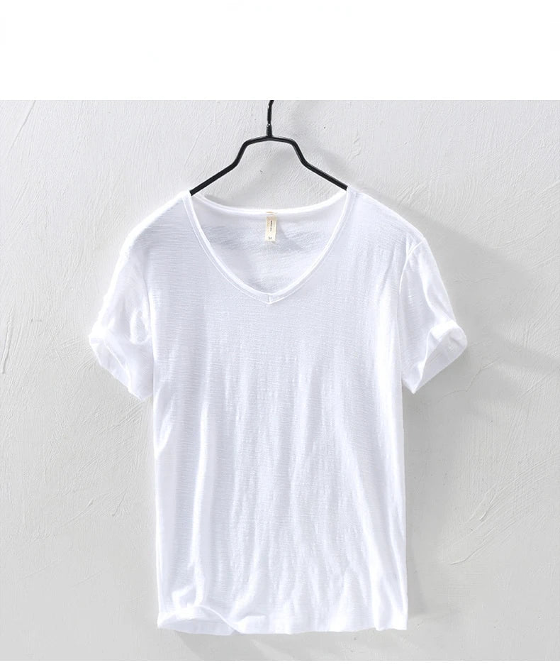 New Mens T Shirt Pure Color V Collar Short Sleeved Tops Tees Men T-Shirt 10colors slim Man T-Shirts Fitness For Male Clothes - Ellianto fashion Men's