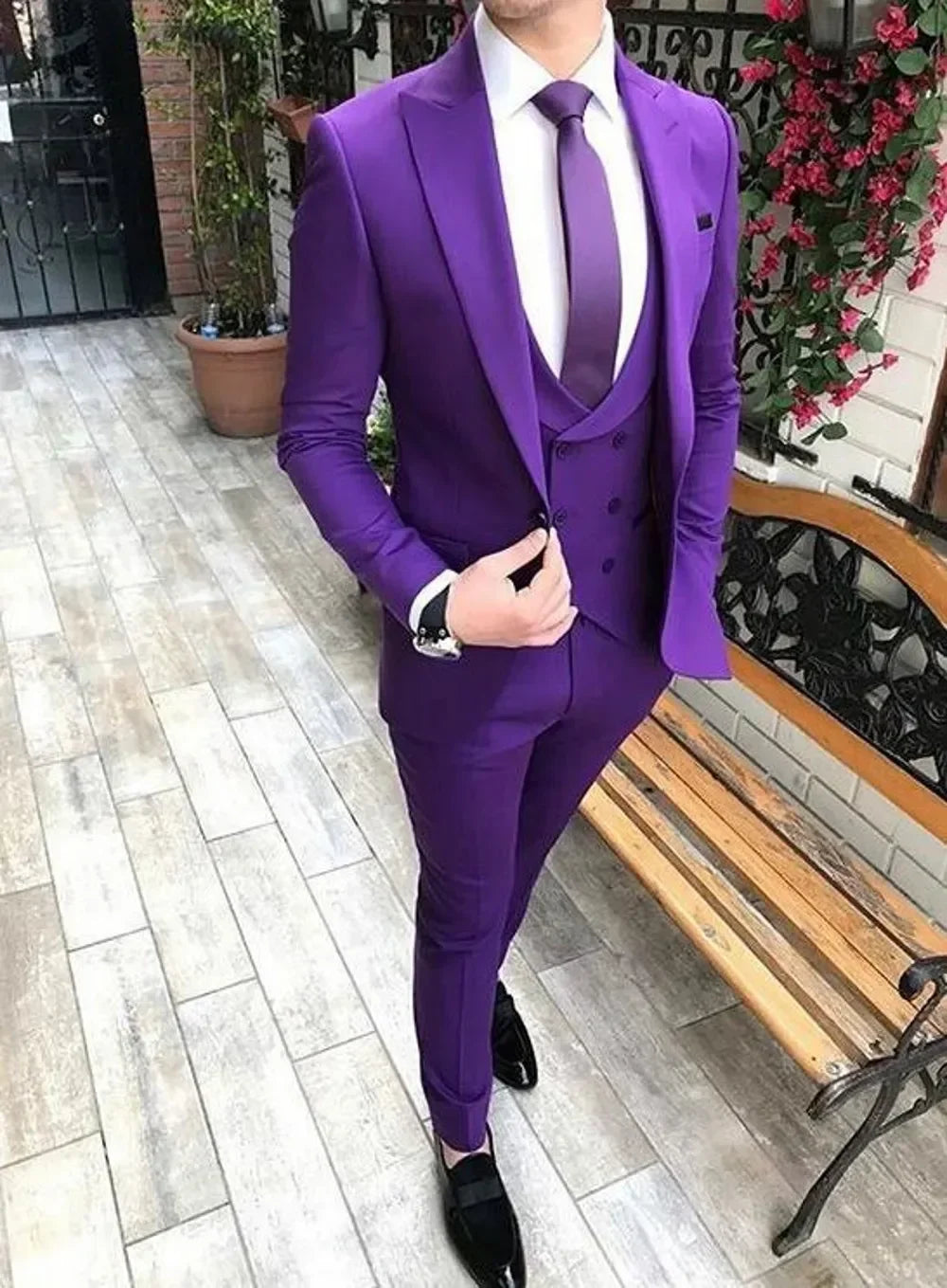 Slim Fit Formal Men Suits 3 Pcs Groom Tuxedos Notch Lapel Olive Green Groom Tuxedo for Wedding Best Man (Jacket + Vest + Pants) - Ellianto fashion Men's