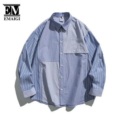 2025 Spring New Multi Stripe Loose Shirt Men Casual Long Sleeve Student Fashion Cityboy Japan Korean Streetwear Shirts - Ellianto fashion Men's