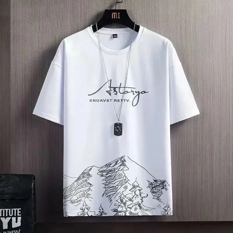 Ice Sensation Loose Fit Summer Short Sleeve Basketball Men's T-Shirt Set Quick Dry Breathable Comfortable Two Piece Suit - Ellianto fashion Men's