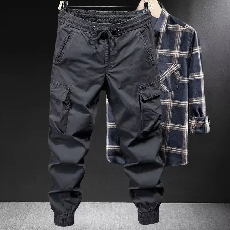 Trendy Brand Casual Cargo Pants Men's Loose Fit Solid Color Cargo Pants American Style Casual For Spring Autumn - Ellianto fashion Men's