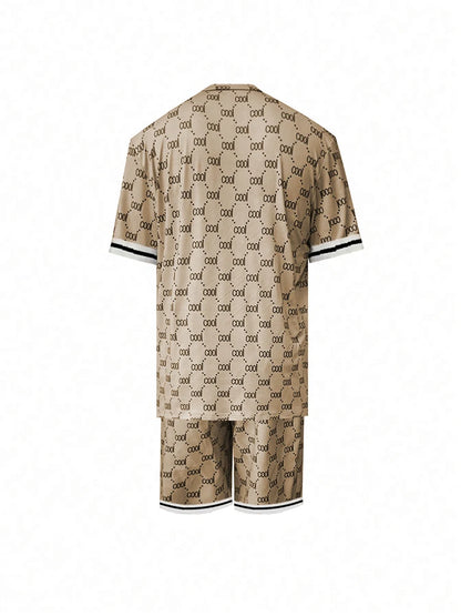 Set Casual Men's Suit Fashion Letter Printed Flower Color Round Neck Short Sleeve Shorts Personalized Trend Two Piece Clothing - Ellianto fashion Men's